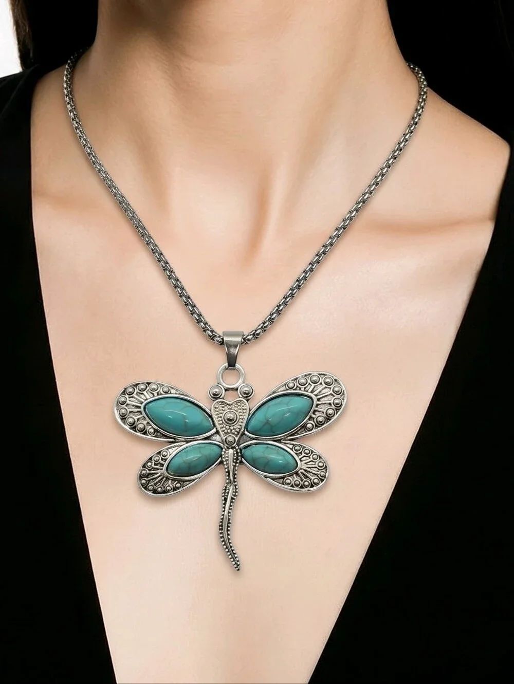 Turquoise Butterfly Necklace Western Boho Tribal Statement Jewelry Cowgirl Glam